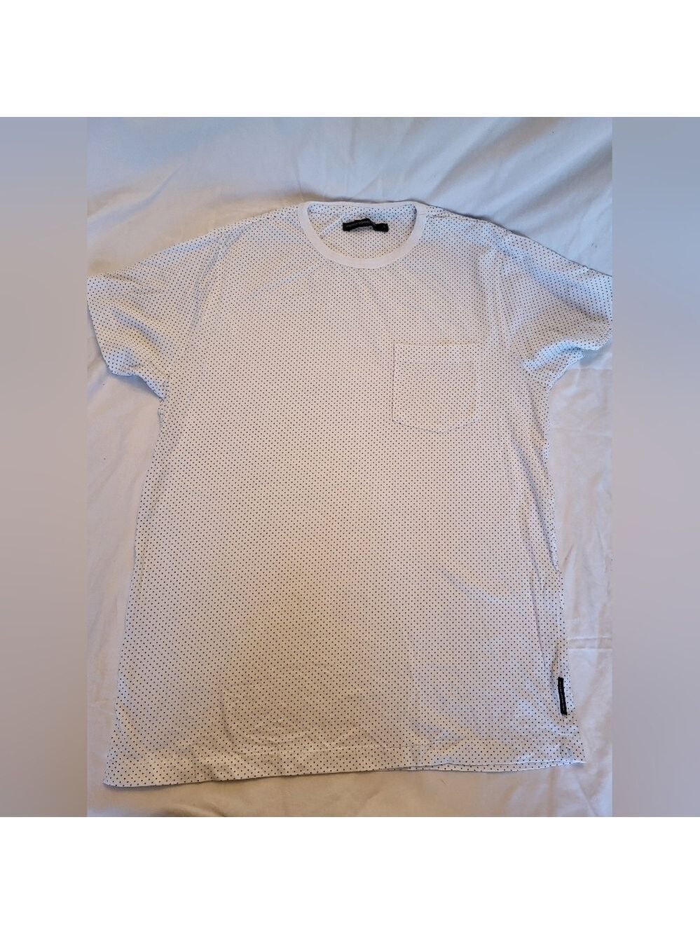 French Connection White Polka Dot Men's Shirt, Size Large